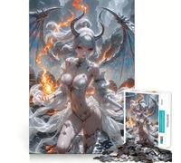 Puzzle da 1000 pezzi "Demoniaca dai capelli bianchi con il fuoco" per ragazzi,gioco di memoria,divertente,senza soluzione di continuità,attività di gruppo rilassante da fare in casa (38x52cm)