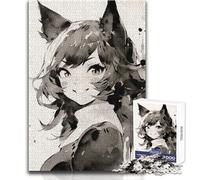 Puzzle da 1000 pezzi di Black Ink Neko Anime Girl per adulti, gioco educativo per allenare la mente, regalo a sorpresa ideale per i propri cari, dimensioni 38x26cm