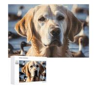 Puzzle da 1000 pezzi di cane e anatra che nuotano puzzle personalizzati in legno per adulti foto puzzle arte appeso alla parete decorazione per compleanno, matrimonio, San Valentino, anniversario