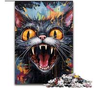 Puzzle da 1000 pezzi di cartone psichedelico raffigurante un gatto, per adulti, dimensioni 26x38cm, divertente gioco in famiglia, opera d'arte decorativa fai da te.