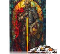 Puzzle da 1000 pezzi di cavalieri guerrieri in vetro colorato per adulti, regali di Natale, puzzle per adulti, puzzle per attività in famiglia, 1000 pezzi (75x50 cm)