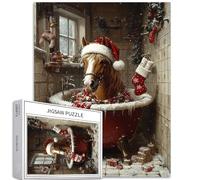 Puzzle da 1000 pezzi di cavallo di Natale che fa il bagno, per adulti, puzzle artistico a tema natalizio impegnativo per giochi di attività familiari colorati fai da te per la decorazione della casa