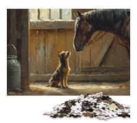 Puzzle da 1000 pezzi di cavallo e cane nella stalla per adulti, puzzle in legno, puzzle rompicapo per bambini, 1000 pezzi (75x50 cm)