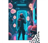 Puzzle da 1000 pezzi di combattenti spaziali al neon per adulti, regalo di Halloween, puzzle in legno per adolescenti, regali unici per la casa e regali 1000 pezzi (75x50 cm)