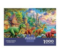 Puzzle da 1000 pezzi di dinosauri vicino al castello per giochi educativi per adulti, bellissime decorazioni, alta difficoltà, regali di compleanno, 38x26 cm/1000 pezzi