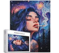 Puzzle da 1000 pezzi di donna fumatrice per adulti Universo cielo stellato sfondo puzzle artistico impegnativo giochi di attività familiari colorato fai da te puzzle per decorazioni per la casa regali