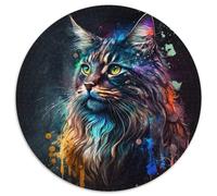 Puzzle da 1000 pezzi di fantasia Maine Coon rotondo in cartone per adolescenti e famiglie, perfetto come decorazione fai da te e come sfida per stimolare la mente (dimensioni 67,5x67,5 cm)