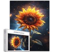 Puzzle da 1000 pezzi di girasole con petali di polvere di stelle per adulti, sfondo dell'universo, puzzle artistico impegnativo per giochi di attività familiari, puzzle colorato fai da te per