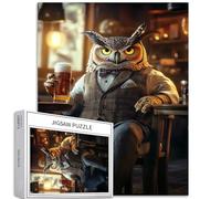 Puzzle da 1000 pezzi di gufo grasso che beve nel bar, puzzle per adulti fantasy taverna arte puzzle impegnativo giochi di attività familiari colorati fai da te puzzle per la decorazione della casa