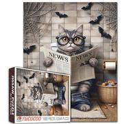 Puzzle da 1000 pezzi di Halloween con gatto che legge giornale, per adulti, pipistrello, ragnatela, puzzle da WC, impegnativo per familiari o amici, decorazione da parete, regalo decorativo da parete