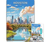 Puzzle da 1000 pezzi di Houston Texas Travel, difficili da completare ma divertenti e umoristici, con poster abbinato e foglio di quiz, 38x26cm