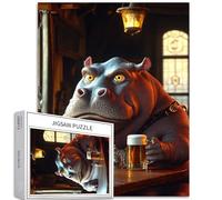 Puzzle da 1000 pezzi di ippopotamo grasso nel pub per adulti arte medievale puzzle colorato fai da te per la decorazione della casa regali puzzle famiglia perfetto per serate di gioco 50 × 70 cm