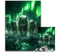 Puzzle da 1000 pezzi di lupo e aurora boreale puzzle in legno per adulti sfida per la mente attività educativa per adolescenti 1000 pezzi (38x26 cm)