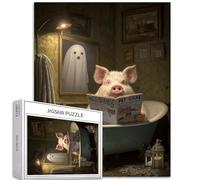 Puzzle da 1000 pezzi di maiale che fa il bagno e legge, puzzle per adulti, specchio da bagno, fantasma, puzzle impegnativo per attività familiari, colorato, fai da te, per decorazioni domestiche