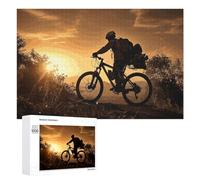 Puzzle da 1000 pezzi di mountain bike alla sera, puzzle personalizzato in legno per adulti foto puzzle arte appeso alla parete decorazione per compleanno, matrimonio, San Valentino, anniversario