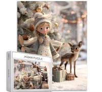 Puzzle da 1000 pezzi di Natale ragazza con alce per adulti albero di Natale sfondo arte puzzle impegnativo giochi di attività familiari colorato fai da te puzzle per decorazioni per la casa regali 50