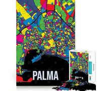 Puzzle da 1000 pezzi di Palma di Maiorca,in stile Pop Art,con mappa della città Gioco divertente e preciso per stimolare la mente e creare un'atmosfera rilassante Opera d'arte natalizia (50x75cm)