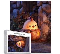 Puzzle da 1000 pezzi di pollo che si nasconde da Jack-O'-Lantern, per adulti, scena dei cartoni animati, puzzle impegnativo per attività familiari, colorato, fai da te, per decorazioni domestiche