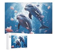 Puzzle da 1000 pezzi di puzzle con delfini innamorati, puzzle personalizzati in legno per adulti foto puzzle arte da appendere alla parete decorazione per compleanno, matrimonio, San Valentino