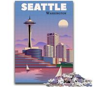 Puzzle da 1000 pezzi di Seattle City WA Travel Art, difficili da completare ma divertenti e umoristici, con poster abbinato e foglio di quiz (38x52cm)