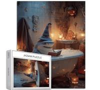 Puzzle da 1000 pezzi di squalo nella vasca da bagno per adulti squalo che indossa cappello da mago, puzzle artistici colorati fai da te per la decorazione della casa, regali puzzle per la famiglia