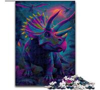 Puzzle da 1000 pezzi di Triceratopo color neon per adolescenti, sfida difficile antistress per la decorazione della casa per 14+ anni (26x38cm)
