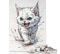 Puzzle da 1000 pezzi di un gattino bianco arrabbiato per adulti e adolescenti, puzzle per adolescenti, regali per la casa, giochi educativi fai da te, giocattoli 1000 pezzi (75x50 cm)