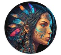 Puzzle da 1000 pezzi di una principessa nativa americana, puzzle rotondo da 1000 pezzi, ideale come decorazione fai da te e come regalo rompicapo (dimensioni 67,5x67,5 cm)
