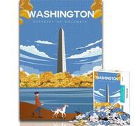 Puzzle da 1000 pezzi di Washington per adolescenti, antistress per ammazzare il tempo durante le vacanze, con poster abbinato e foglio di quiz, 50x75cm