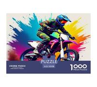 Puzzle da 1000 pezzi, difficile e impegnativo, moto da fuoristrada, pilota di motocross, vernice scoppiata, audace e dinamico, carta riciclata per la decorazione delle pareti di casa, 52x38cm/1000pcs