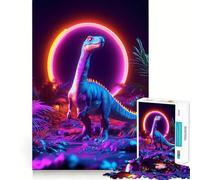 Puzzle da 1000 pezzi "Dinosauro al neon nella giungla" per adulti, un gioco stimolante per il tempo libero, con tagli precisi e un'opera d'arte da collezione (38x26cm)