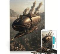 Puzzle da 1000 pezzi "Dirigibile Steampunk sopra la città" per adolescenti, gioco per l'esercizio mentale, relax e design, da assemblare, lista dei desideri di Babbo Natale 50x75cm