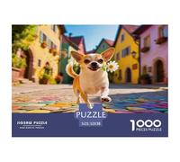 Puzzle da 1000 pezzi divertente e stimolante con un simpatico cane per adulti e bambini | Dettagliato Chihuahua colorato villaggio strada che corre Ottima idea regalo Decompressione 52x38cm/1000pcs