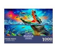 Puzzle da 1000 pezzi divertente e stimolante per adulti e bambini con coccodrillo | Dettagliato - Alligatore colorato in acqua vibrante Ottima idea regalo Decompressione 38x26 cm/1000 pezzi