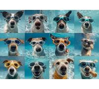 Puzzle da 1000 pezzi divertente per cuccioli di cane che nuotano sott'acqua, puzzle in legno divertente e impegnativo gioco per la famiglia, ottima idea regalo, dimensioni finite 50 x 75 cm