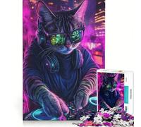 Puzzle da 1000 pezzi DJ Cat in Neon City Impossible Game Taglio di precisione con pezzi di forma casuale completamente ad incastro 38x52cm
