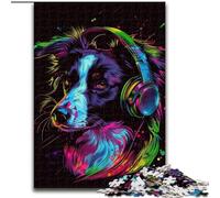 Puzzle da 1000 pezzi DJ Neon Border Collie in legno, gioco interattivo per famiglie, adatto a partire dai 14 anni, 50x75cm, gioco rompicapo per adolescenti, regalo perfetto per le feste