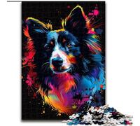 Puzzle da 1000 pezzi DJ Neon Border Collie in legno, idea regalo unica per la decorazione della casa fai da te 50x75cm per adolescenti e famiglie, decorazione fai da te perfetta e sfida rompicapo