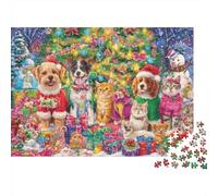 Puzzle Da 1000 Pezzi Dog And Cat, Cartone Resistente, A Festive Christmas Scene with Dogs And Cats Attività Rilassante Per La Casa, Regalo, 38x26cm/1000pcs