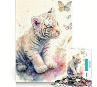 Puzzle da 1000 pezzi "Dolce Piccola Tigre Bianca" per adulti, gioco stimolante per la mente, per momenti di relax, opera d'arte da collezione 38x26cm