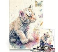Puzzle da 1000 pezzi "Dolce Piccola Tigre Bianca" per adulti, gioco stimolante per la mente, per momenti di relax, opera d'arte da collezione 38x26cm