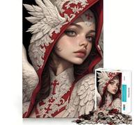 Puzzle da 1000 pezzi "Donna angelica con cappuccio rosso" per adolescenti,stimolante per la mente,con incastri precisi e senza spazi vuoti,ideale per attività di gruppo rilassanti in casa (38x52cm)