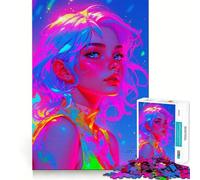 Puzzle da 1000 pezzi "Donna Arcobaleno Neon" per adolescenti, gioco di logica, ideale per momenti di relax, con taglio preciso e pezzo da collezione (38x26cm)