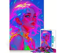 Puzzle da 1000 pezzi "Donna Arcobaleno Neon" per adulti, gioco di logica antistress, taglio di precisione, regalo per le festività (38x52cm)