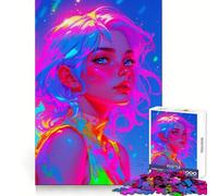 Puzzle da 1000 pezzi "Donna Arcobaleno Neon" per adulti, gioco di logica antistress, taglio di precisione, regalo per le festività (38x52cm)