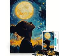 Puzzle da 1000 pezzi "Donna che guarda la luna" per adulti,gioco per potenziare la memoria,taglio di qualità professionale,attività di gruppo emozionante (38x26cm)