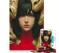 Puzzle da 1000 pezzi "Donna circondata da teste di drago dorate" per adolescenti,gioco di memoria e concentrazione,taglio di qualità professionale,attività rilassante di gruppo al chiuso (38x26cm)