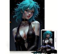 Puzzle da 1000 pezzi "Donna con capelli turchesi e abito nero" per adolescenti ideale per stimolare la riflessione favorire la consapevolezza e favorire la fuga dalla realtà Bordi definiti Regalo