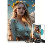 Puzzle da 1000 pezzi "Donna con farfalle",gioco di memoria,superficie liscia e priva di sbavature,sfida divertente per il tempo libero (38x52cm)