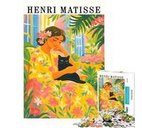 Puzzle da 1000 pezzi "Donna con gatto nero" di Henri Matisse Difficile e stimolante con elementi di analisi e logica Gioco educativo adatto a partire dai 14 anni (38x26cm)